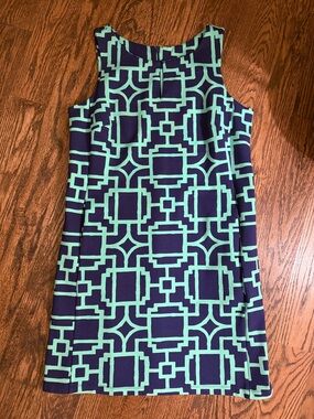 Tori Richard Navy and Mint Geometric Shift Dress